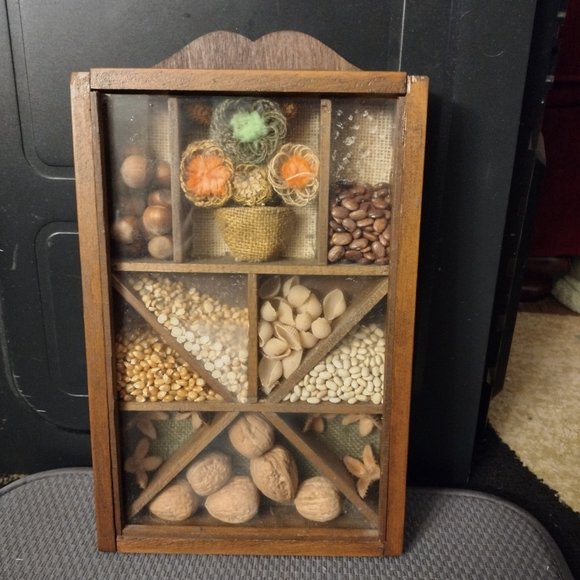 Vintage Wooden Made Floral  Shadow Box Wall Hanging Decor - Picture 1 of 6